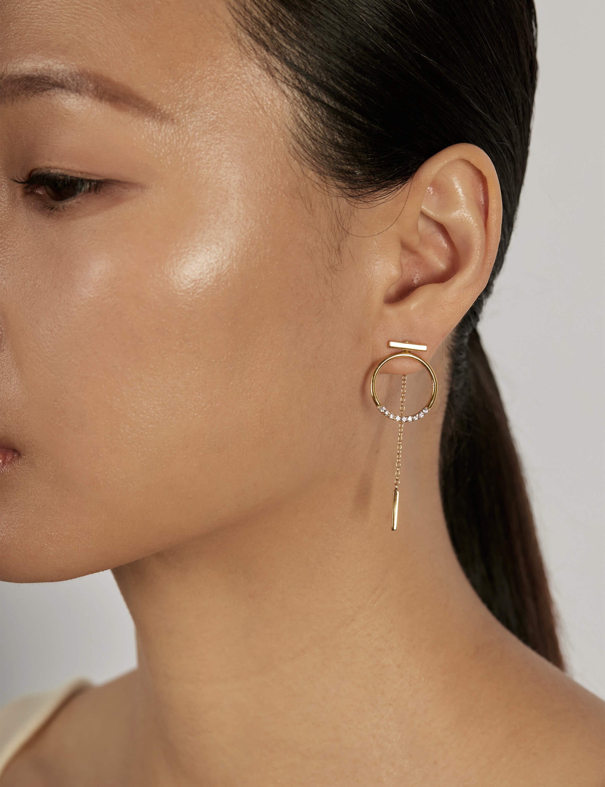 Bar Chain Ear Jacket Earrings styled in a statement ear stack
