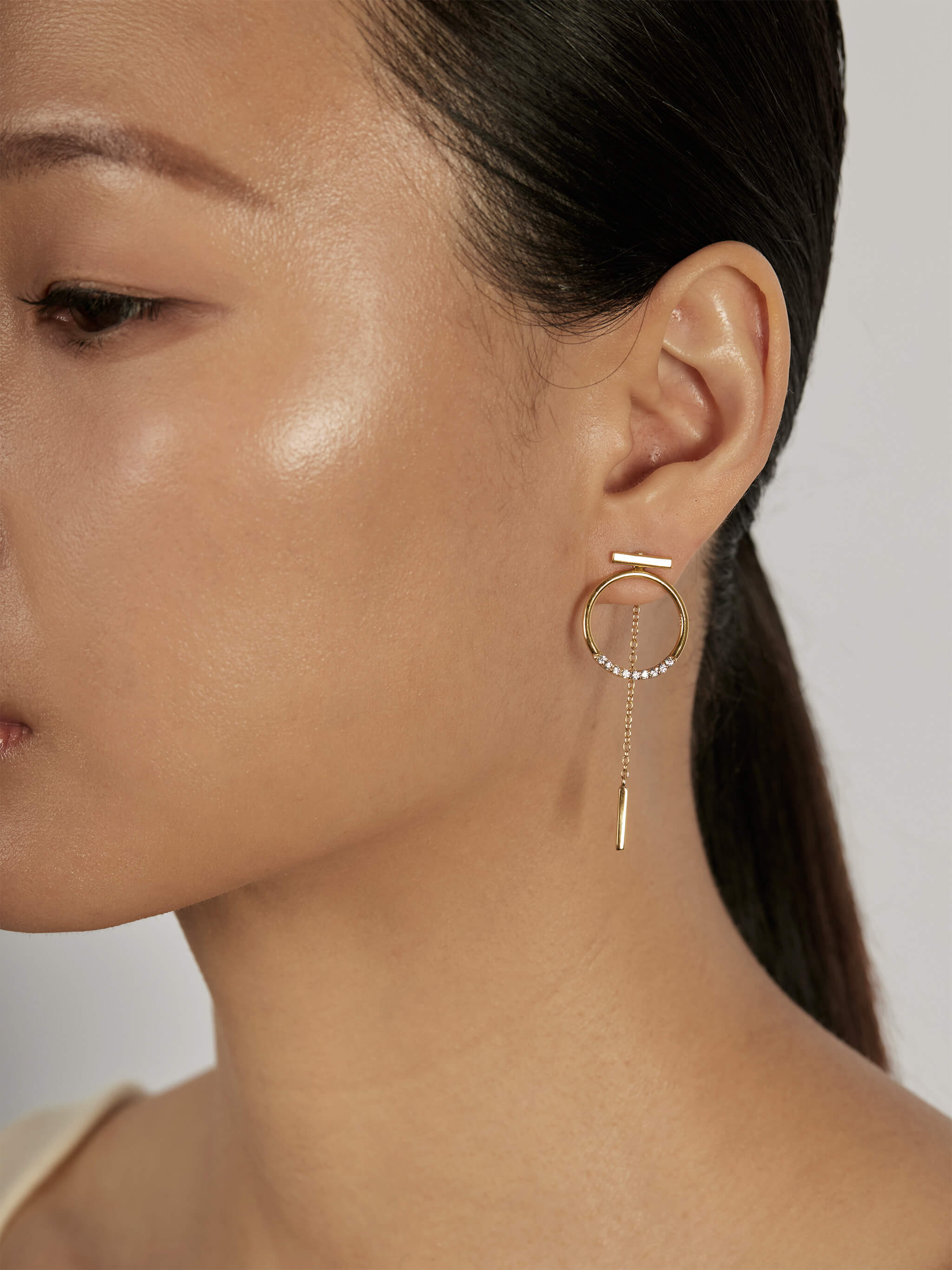 Bar Chain Ear Jacket Earrings styled in a statement ear stack