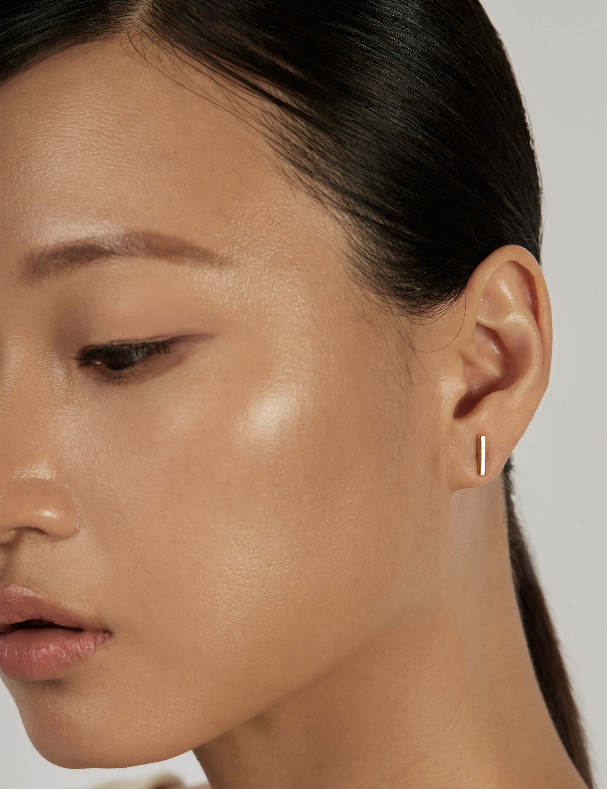 Classic Bar Stud Earrings worn solo