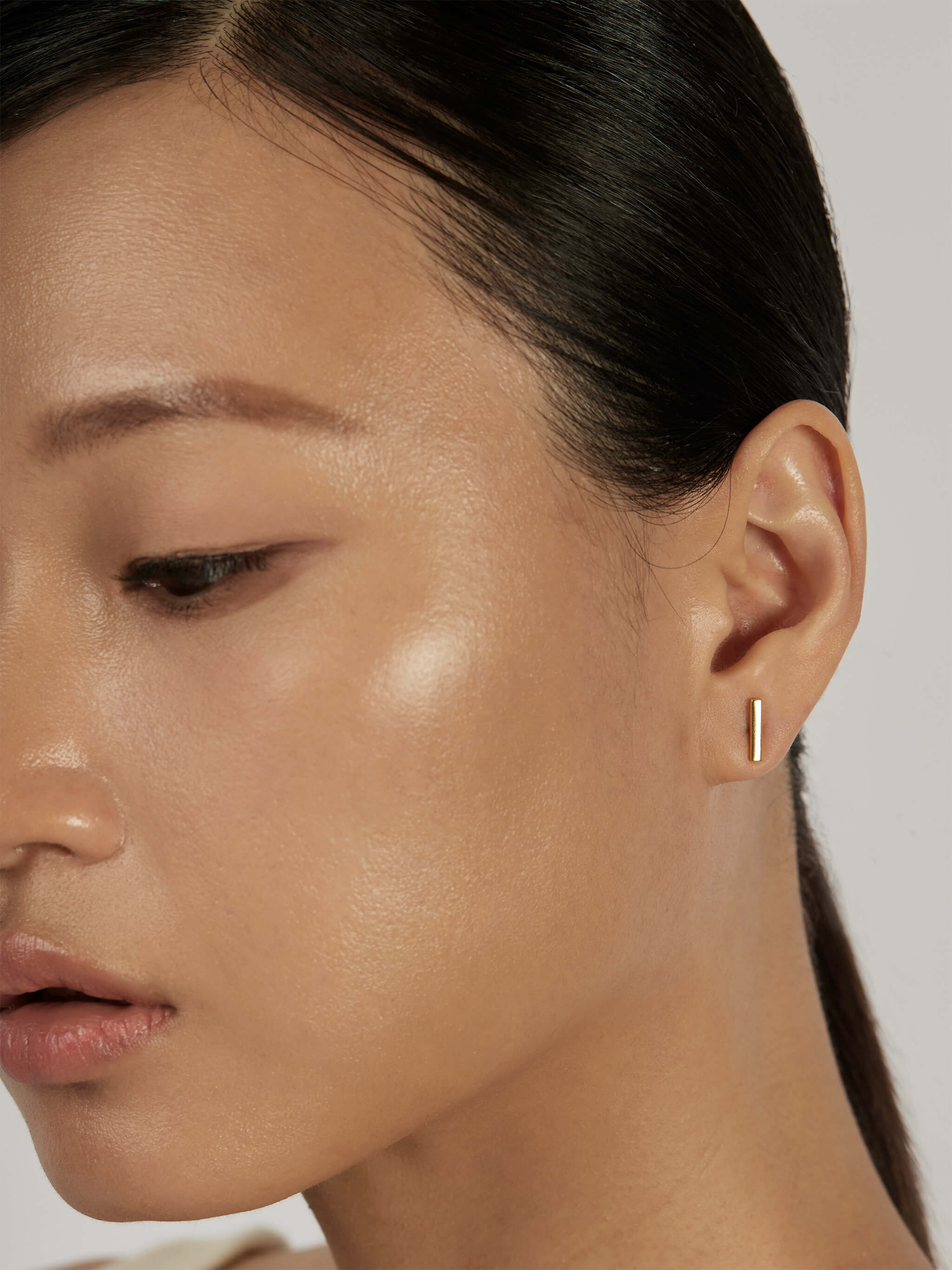 Classic Bar Stud Earrings worn solo