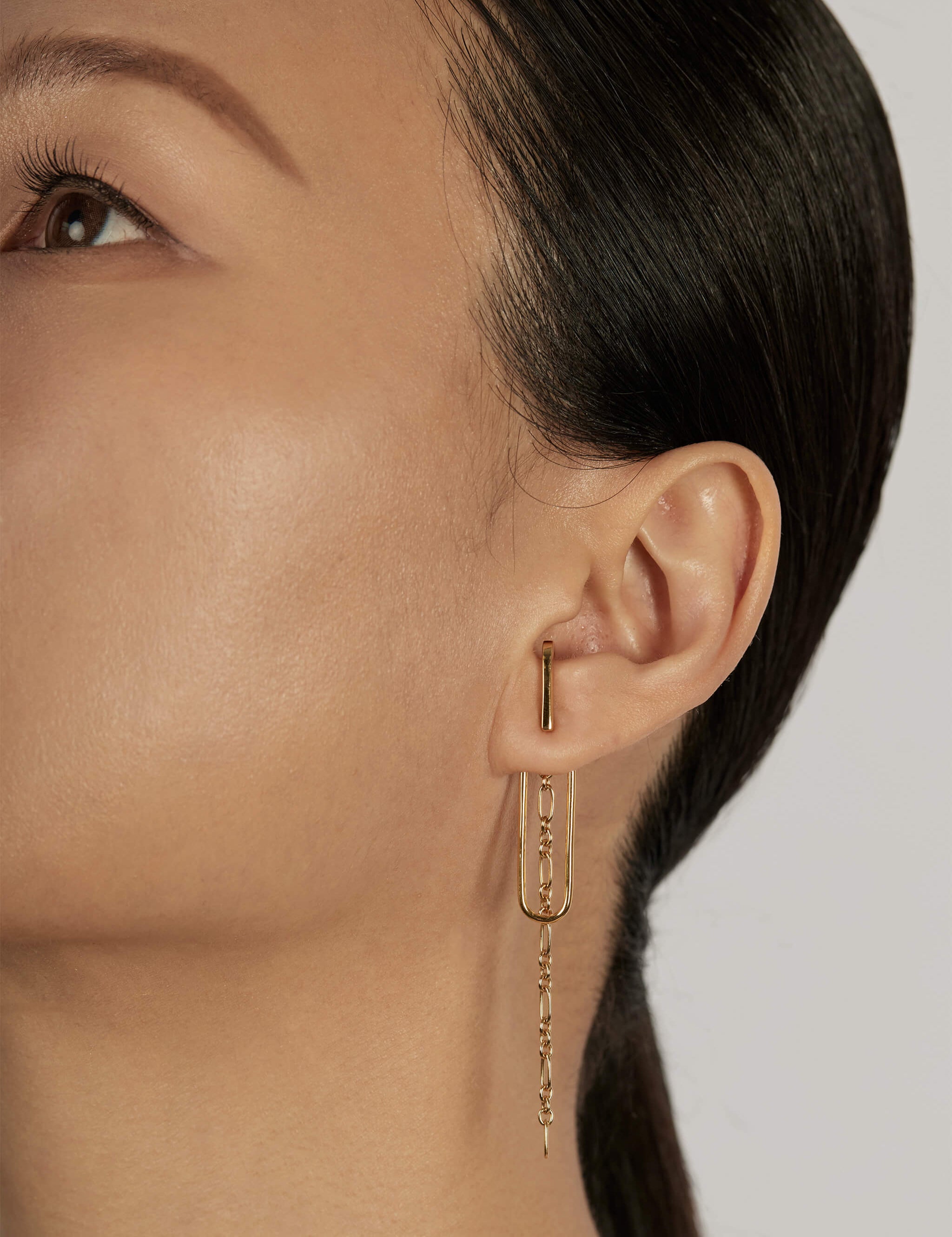 Figaro Chain Ear Jacket Earrings styled in a layered ear stack