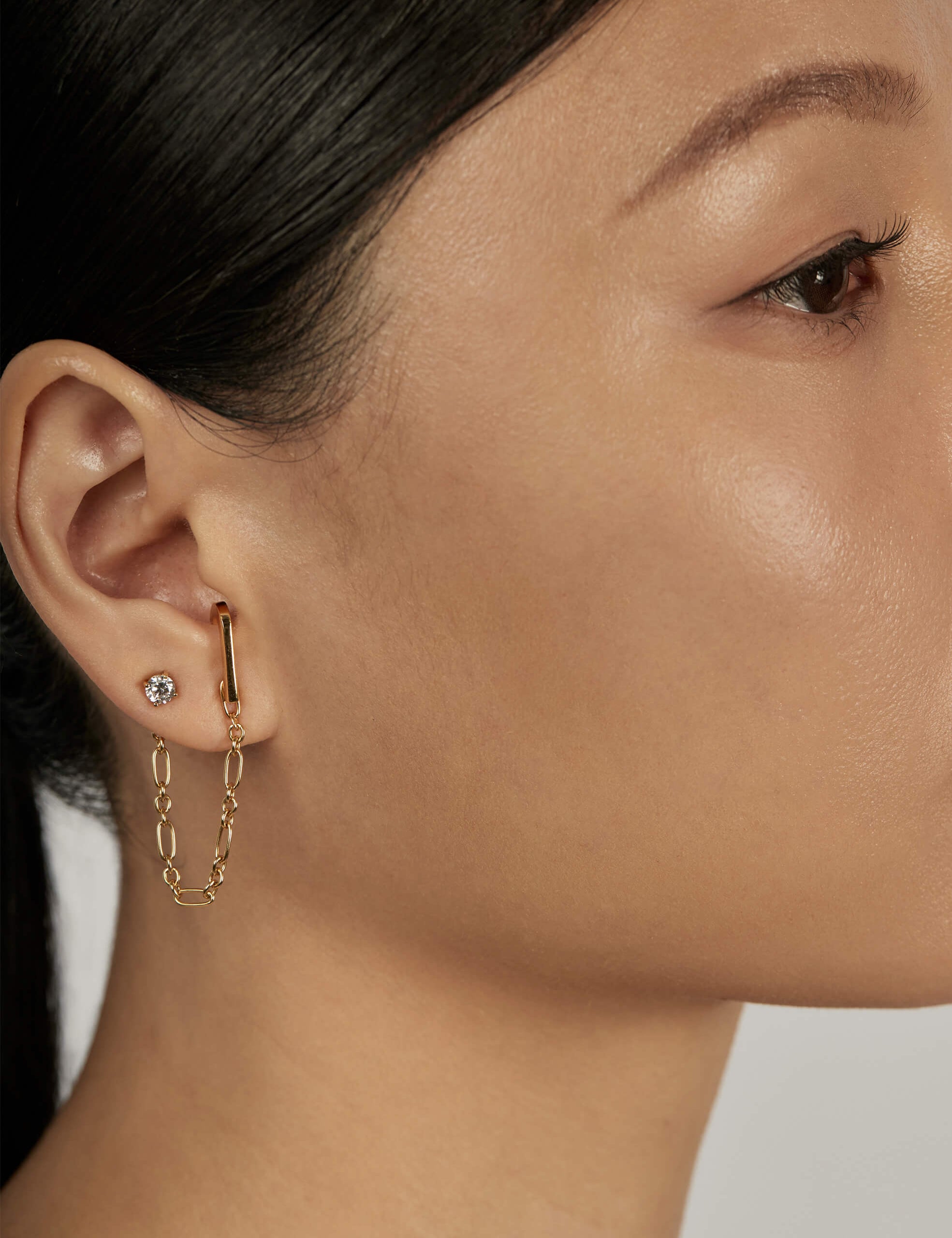 Figaro Chain Ear Jacket Earrings styled in a minimal ear stack