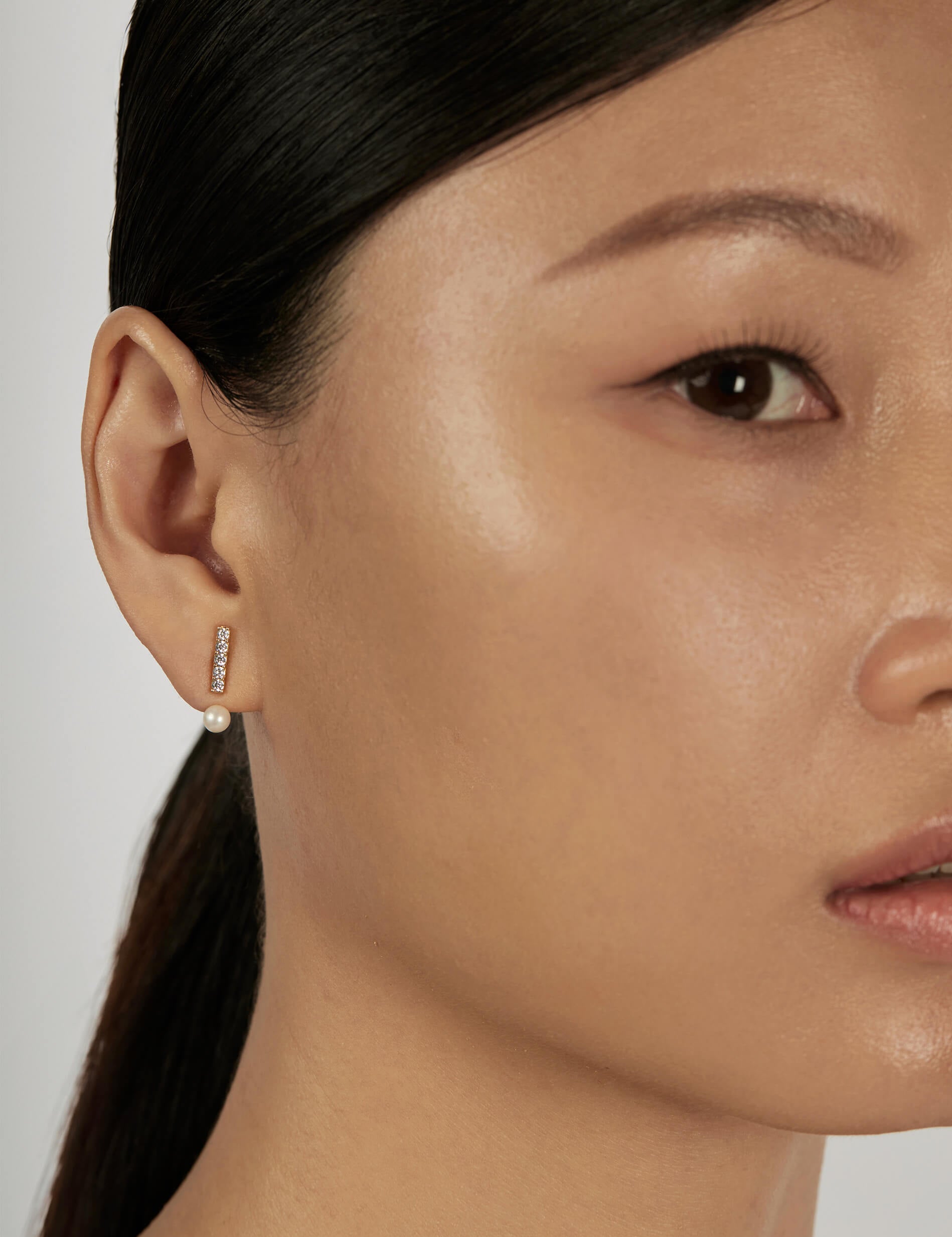 Pave Bar Stud Earrings styled in a minimal ear stack