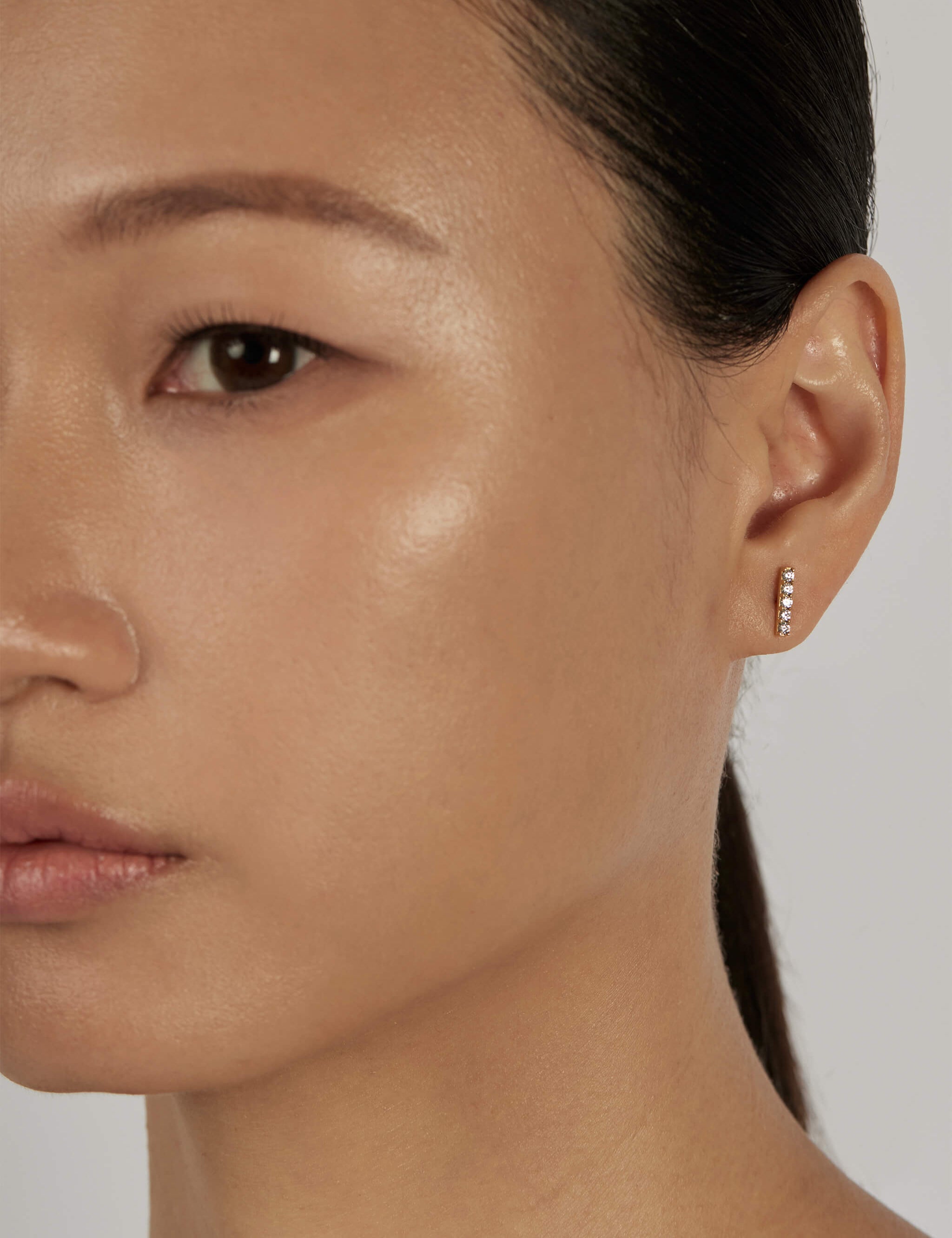 Pave Bar Stud Earrings worn solo