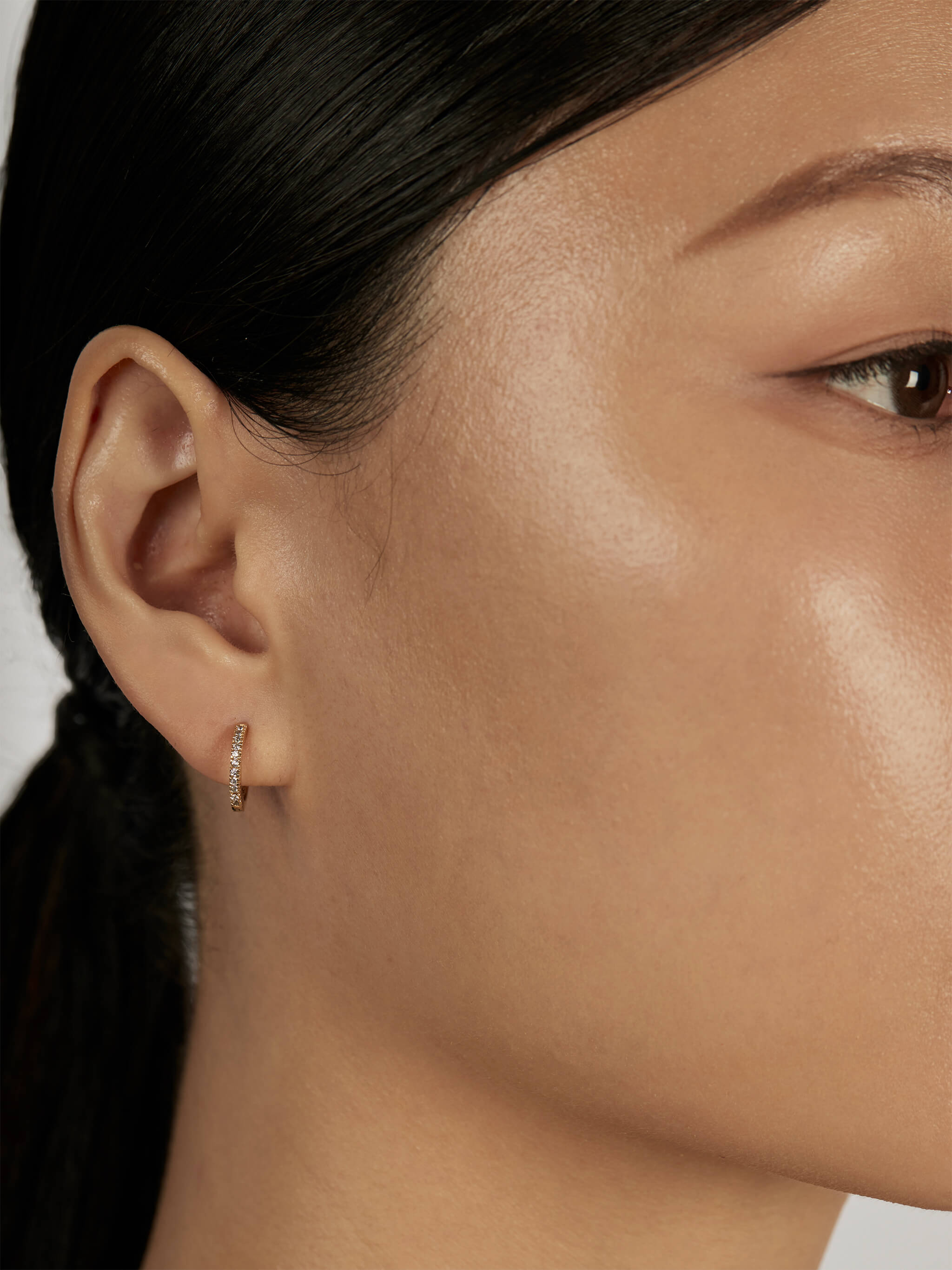 Pave Huggie Earrings worn solo