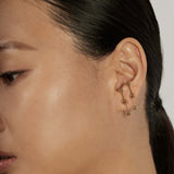 Sphere Drop Ear Jacket Earrings styled in double vertical for stacked piercings