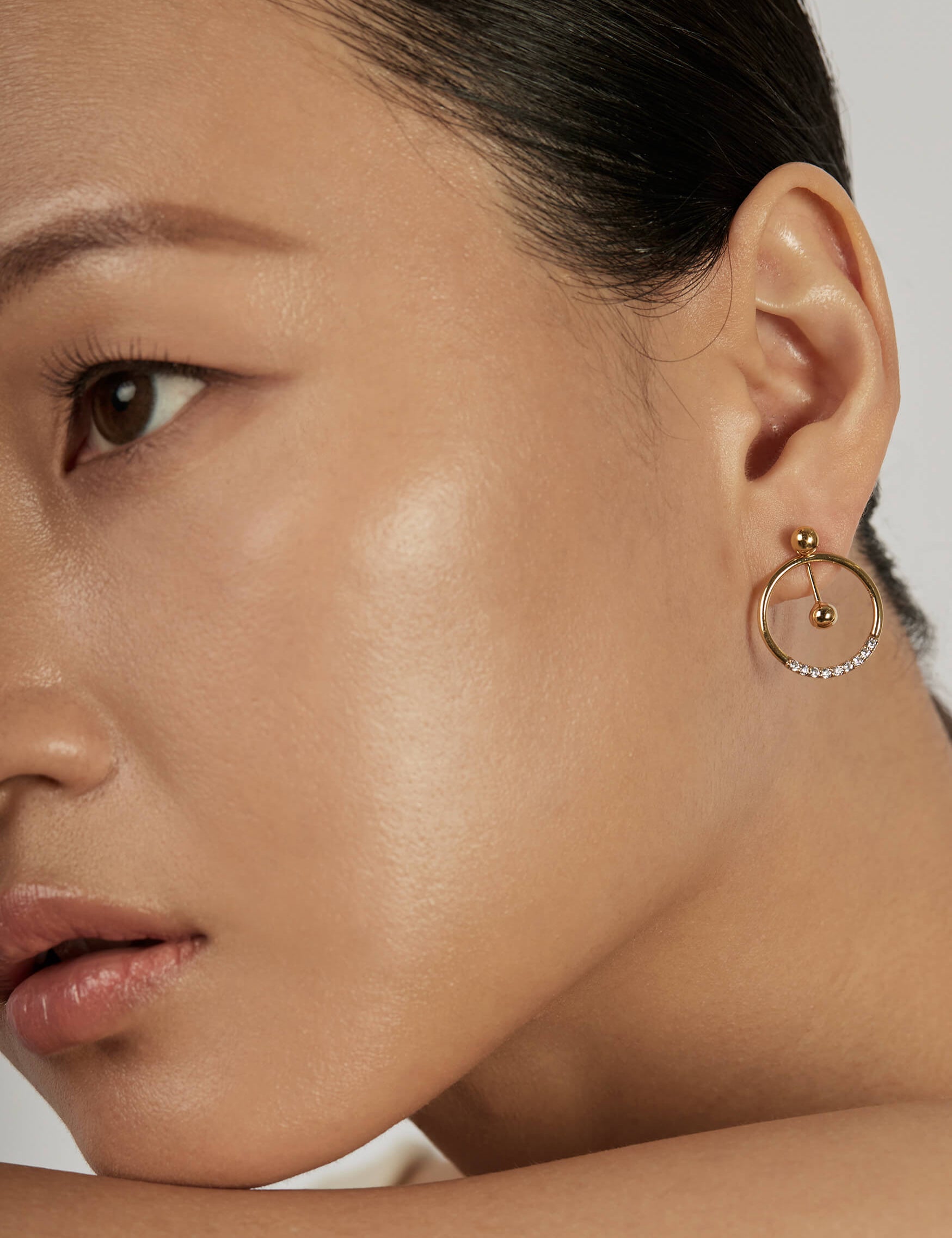 Sphere Drop Ear Jacket Earrings styled in a statement ear stack