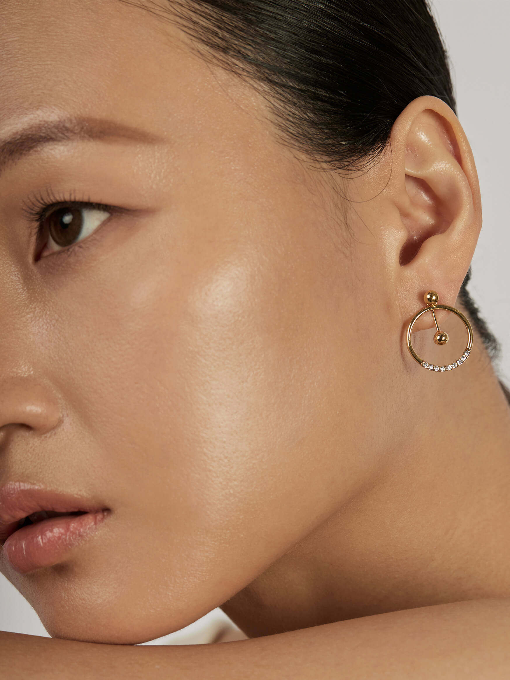 Sphere Drop Ear Jacket Earrings styled in a statement ear stack