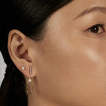 The Column Earrings worn in a complete set