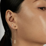 The Thread Earrings worn in a complete set